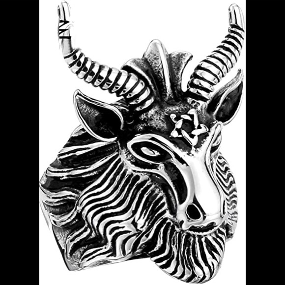 Brand New Unisex Size 2-3.5 Stainless Steel Satan Star of David Ram Worship Ring - Picture 4 of 7